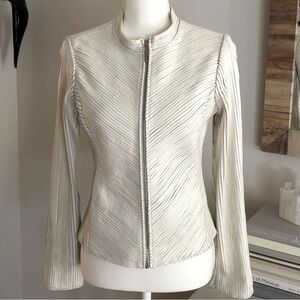 BEBE Herringbone Leather Jacket Vintage EUC Winter White